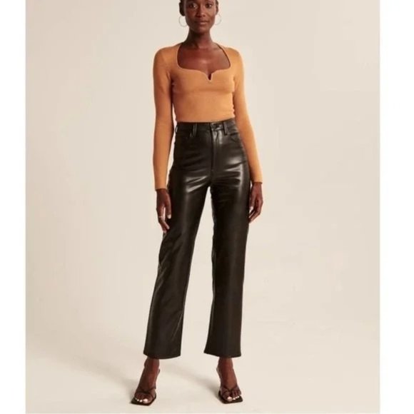 Abercrombie Fitch Curve Love Ankle Straight Ultra High Rise Vegan Leathear Pants - Picture 3 of 6